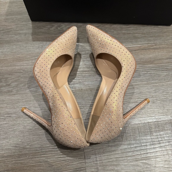 Gianvito Rossi Embellished Crystal Suede Leather Tan Pump Heels - Picture 6 of 16